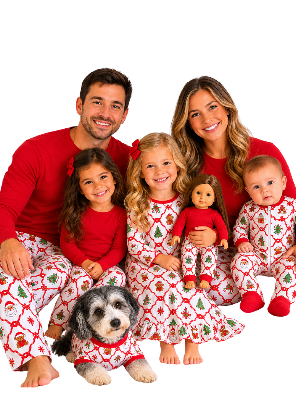 Matching family Christmas Pajamas in Merry dot print