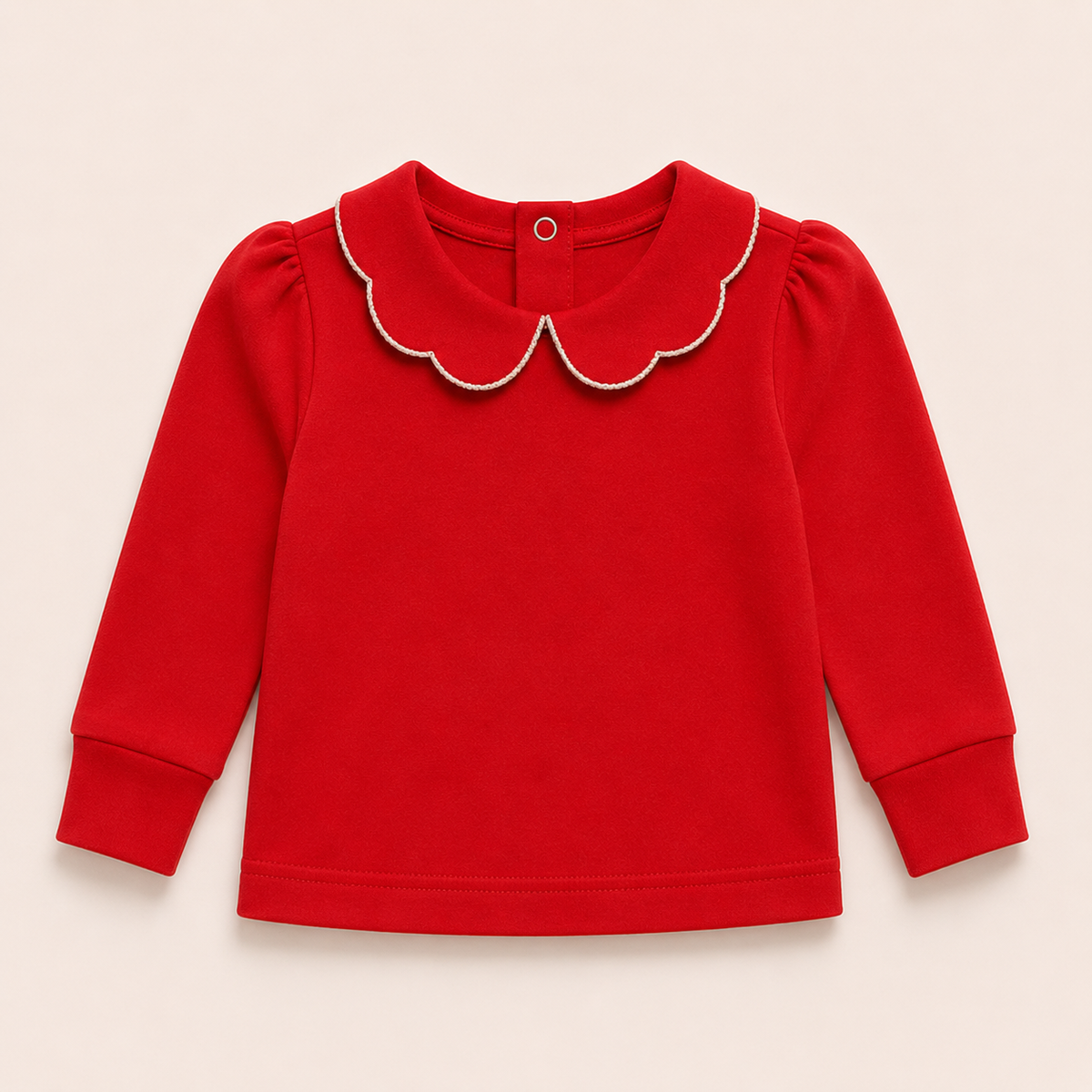 Red Girl's Scalloped Collar  Long Sleeve Top, 100% cotton blank,  sizes 12M–10 — ARB Blanks