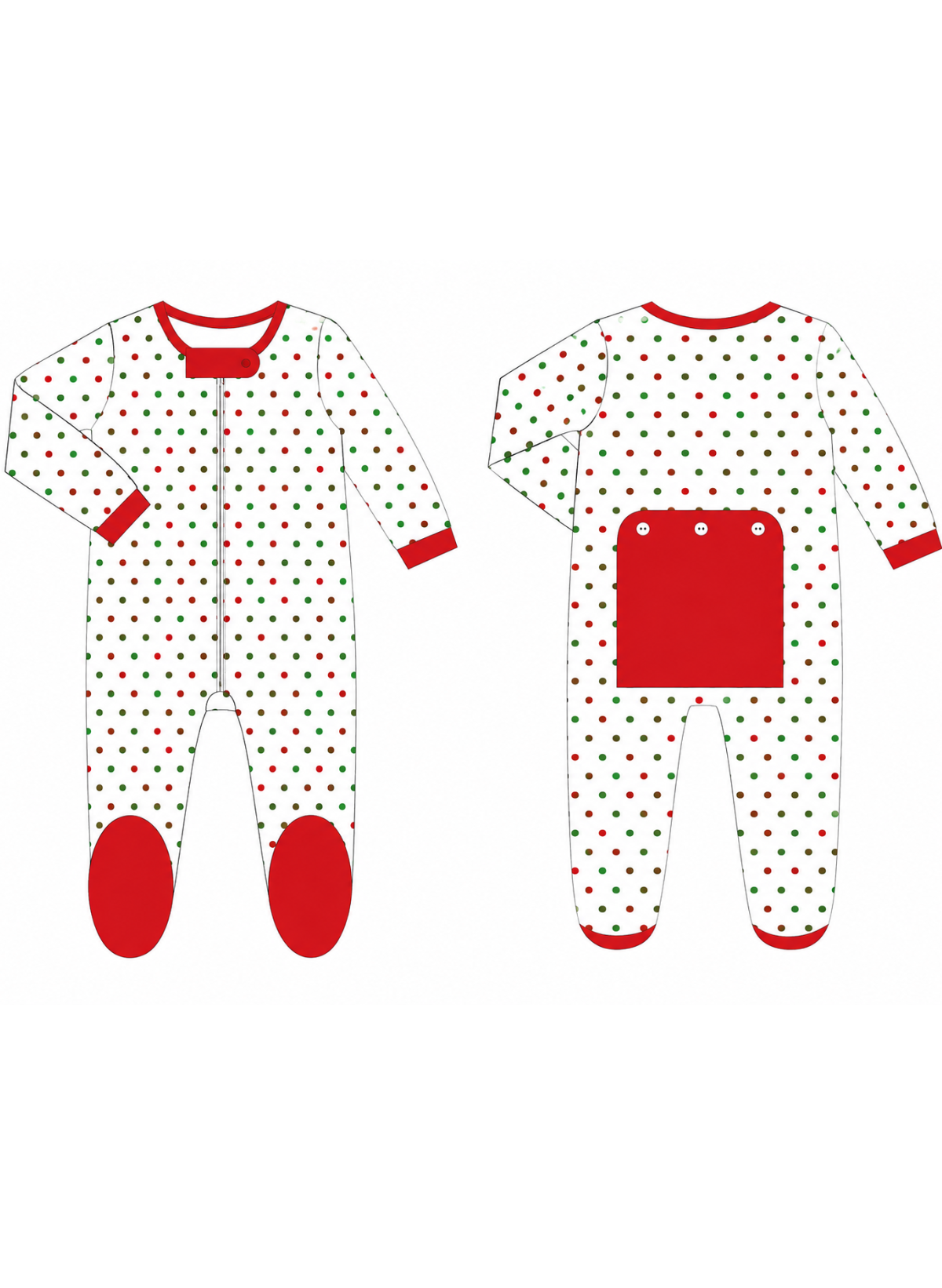 Christmas Button Flap Baby Footie – PRE-ORDER | Merry Dot, Jolly Stripes & Yuletide Toile | Newborn–18M