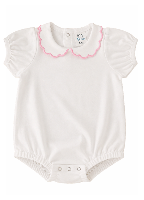 Sweet Scallop Baby Bubble -- 100% Cotton Boutique Blank for Embroidery & Monogram | Scalloped Collar | 4 Colors | Sizes 3-6M-2T