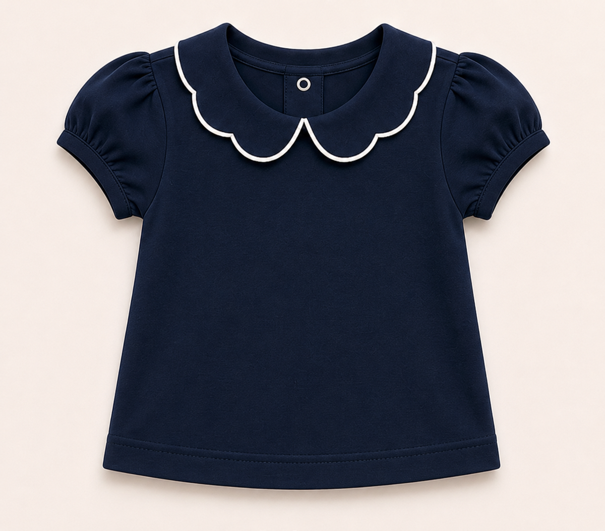 navy Girl's Scalloped Collar short Sleeve Top, 100% cotton blank,  sizes 12M–10 — ARB Blanks