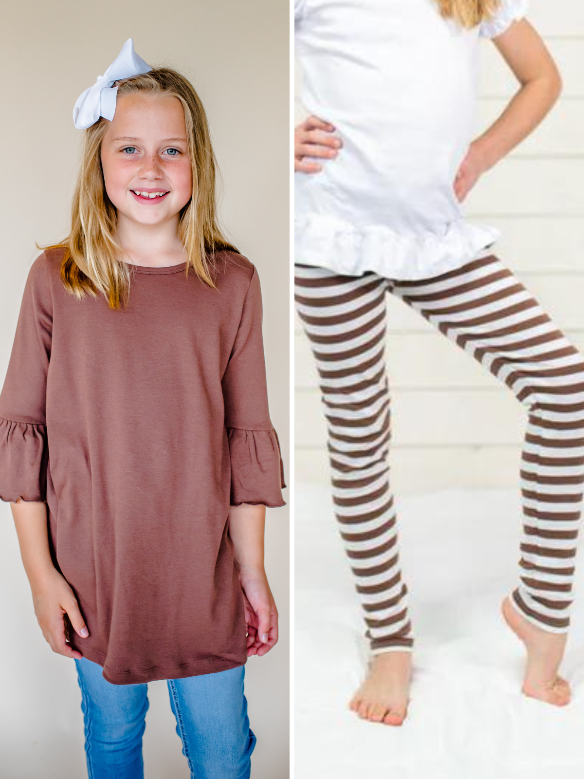 Girl&#39;s Bell Sleeve Tunics and Striped Legging Bundle