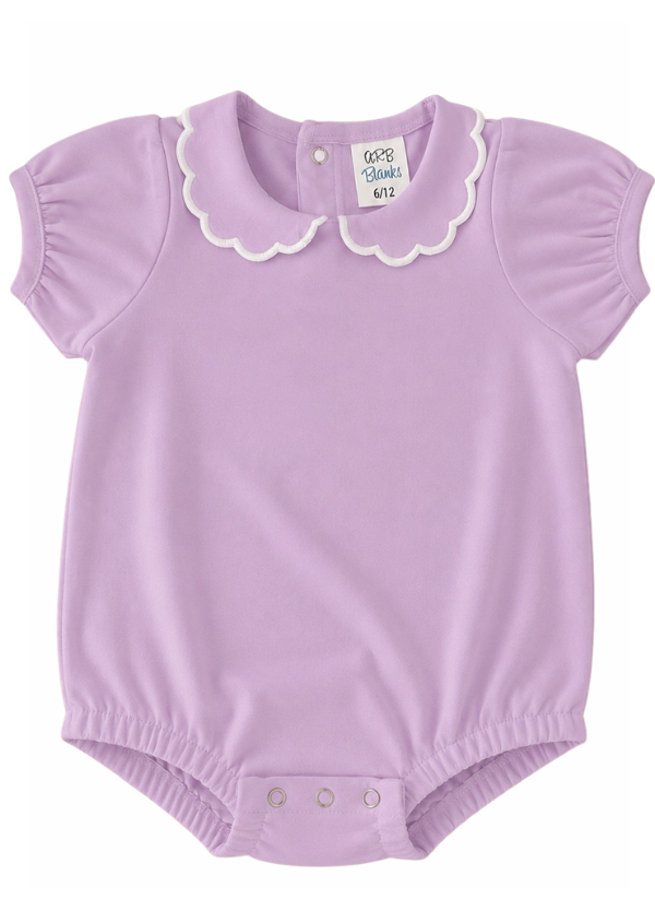 Sweet Scallop Baby Bubble -- 100% Cotton Boutique Blank for Embroidery & Monogram | Scalloped Collar | 4 Colors | Sizes 3-6M-2T