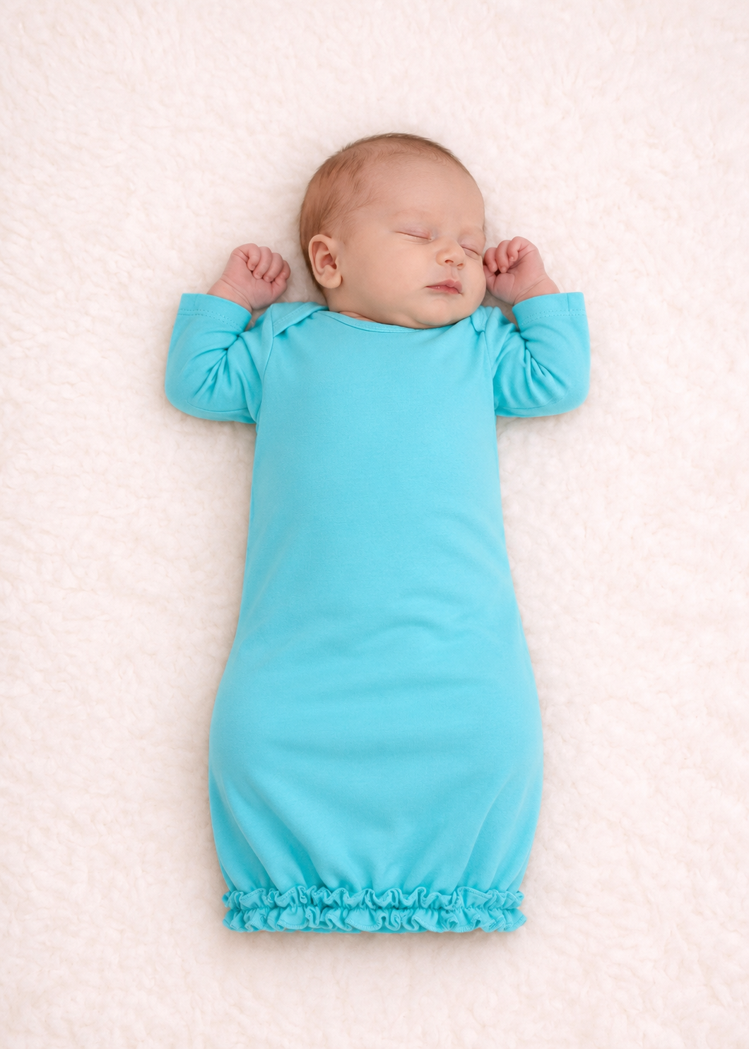 Ruffle Long Sleeve Baby Gown -- 100% Cotton Blank for Embroidery & Boutique | 8 Colors | Hidden Zipper | 0-3M