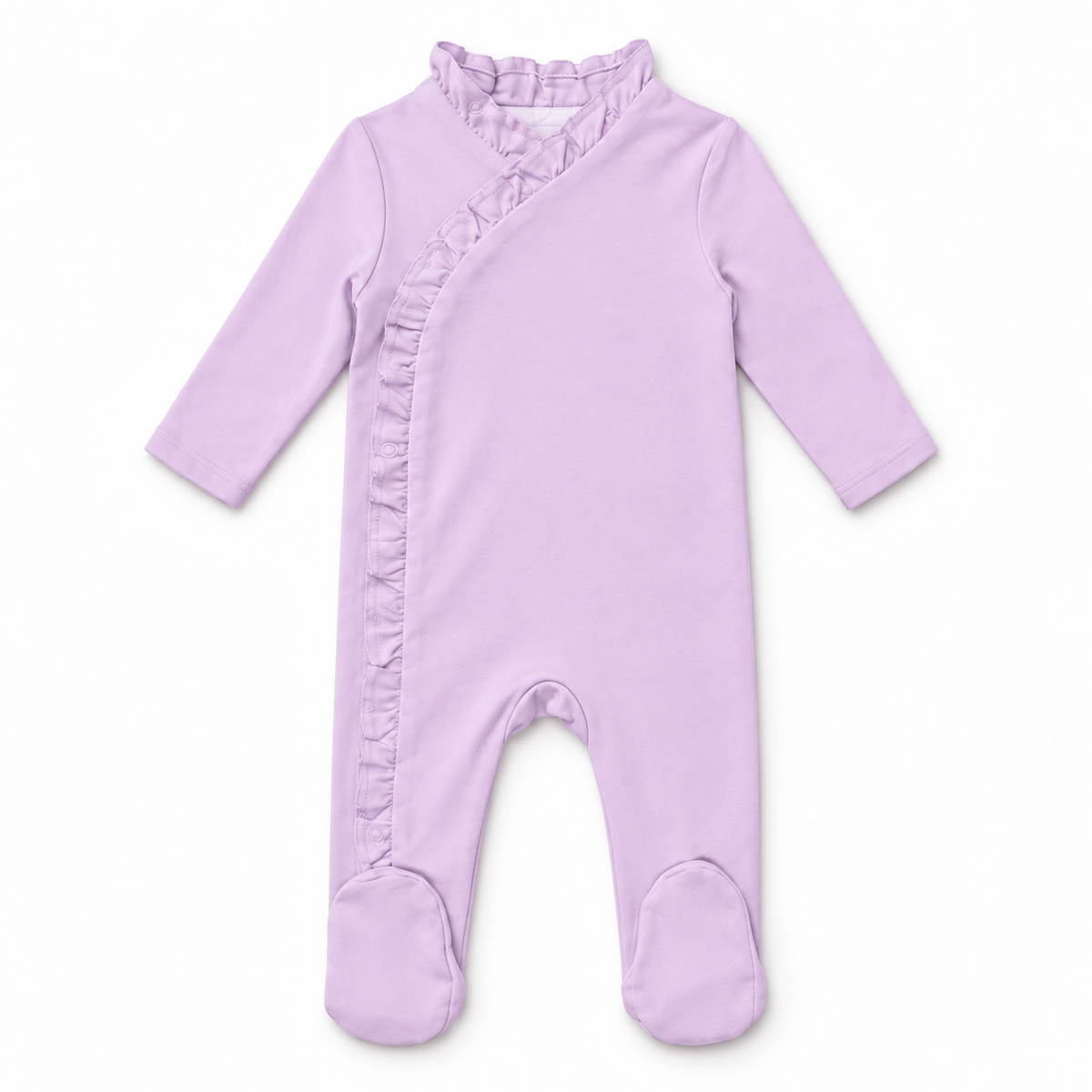 Ruffle Baby Footie with Fold-Over Cuffs– Cotton Blank | 4 Colors | Embroidery Ready | Newborn–3-6M