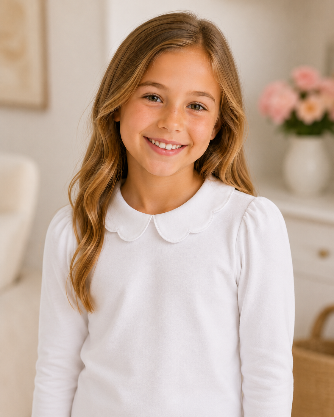  Girl's Scalloped Collar Long Sleeve Top, 100% cotton blank,  sizes 12M–10 — ARB Blanks