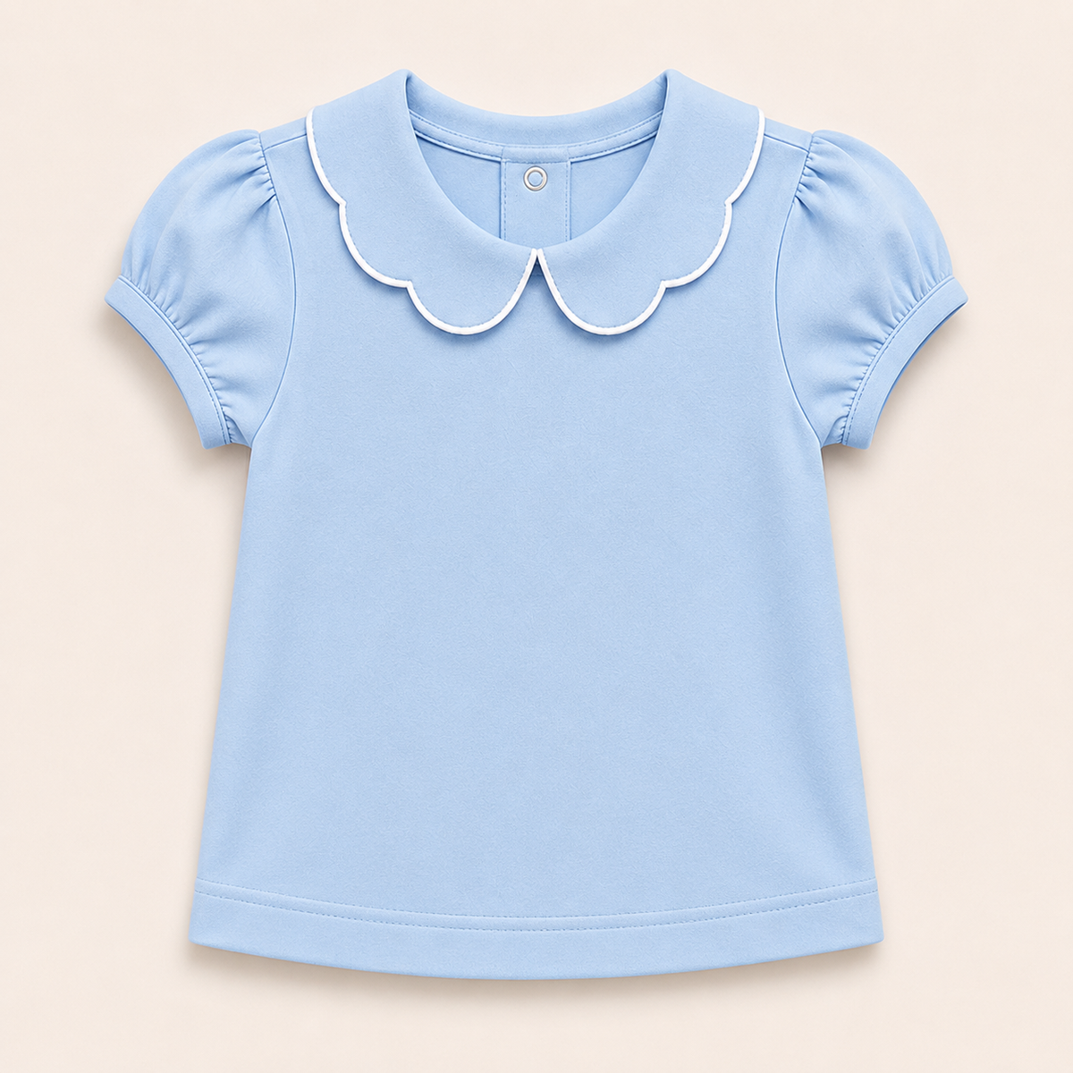  light blue Girl's Scalloped Collar Short Sleeve Top, 100% cotton blank,  sizes 12M–10 — ARB Blanks