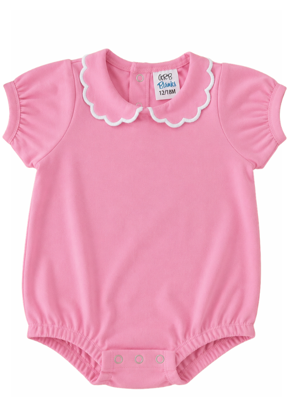 Sweet Scallop Baby Bubble -- 100% Cotton Boutique Blank for Embroidery & Monogram | Scalloped Collar | 4 Colors | Sizes 3-6M-2T