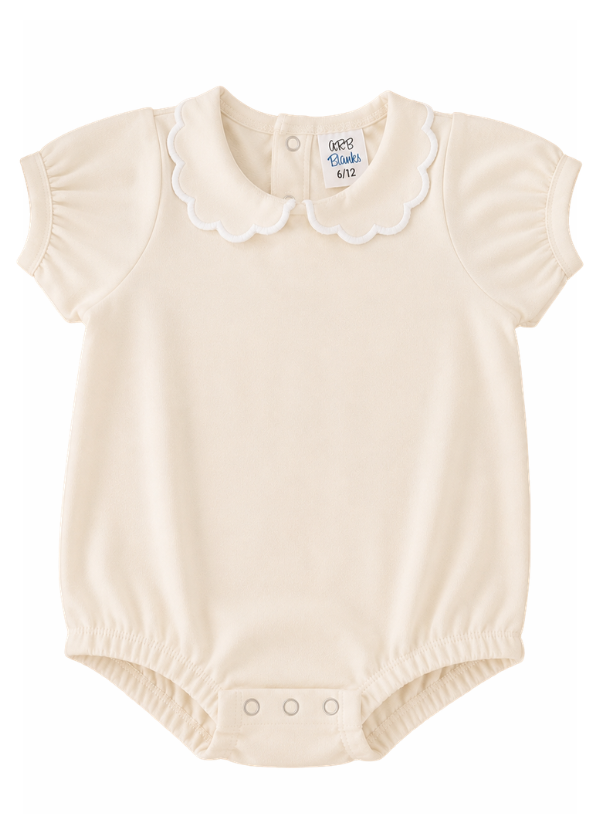 Sweet Scallop Baby Bubble -- 100% Cotton Boutique Blank for Embroidery & Monogram | Scalloped Collar | 4 Colors | Sizes 3-6M-2T