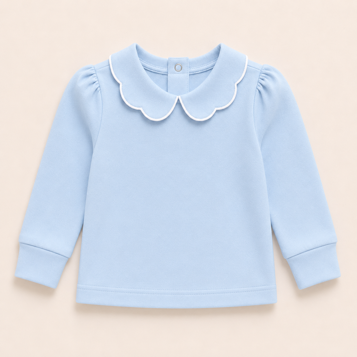 light blue Girl's Scalloped Collar long Sleeve Top, 100% cotton blank,  sizes 12M–10 — ARB Blanks