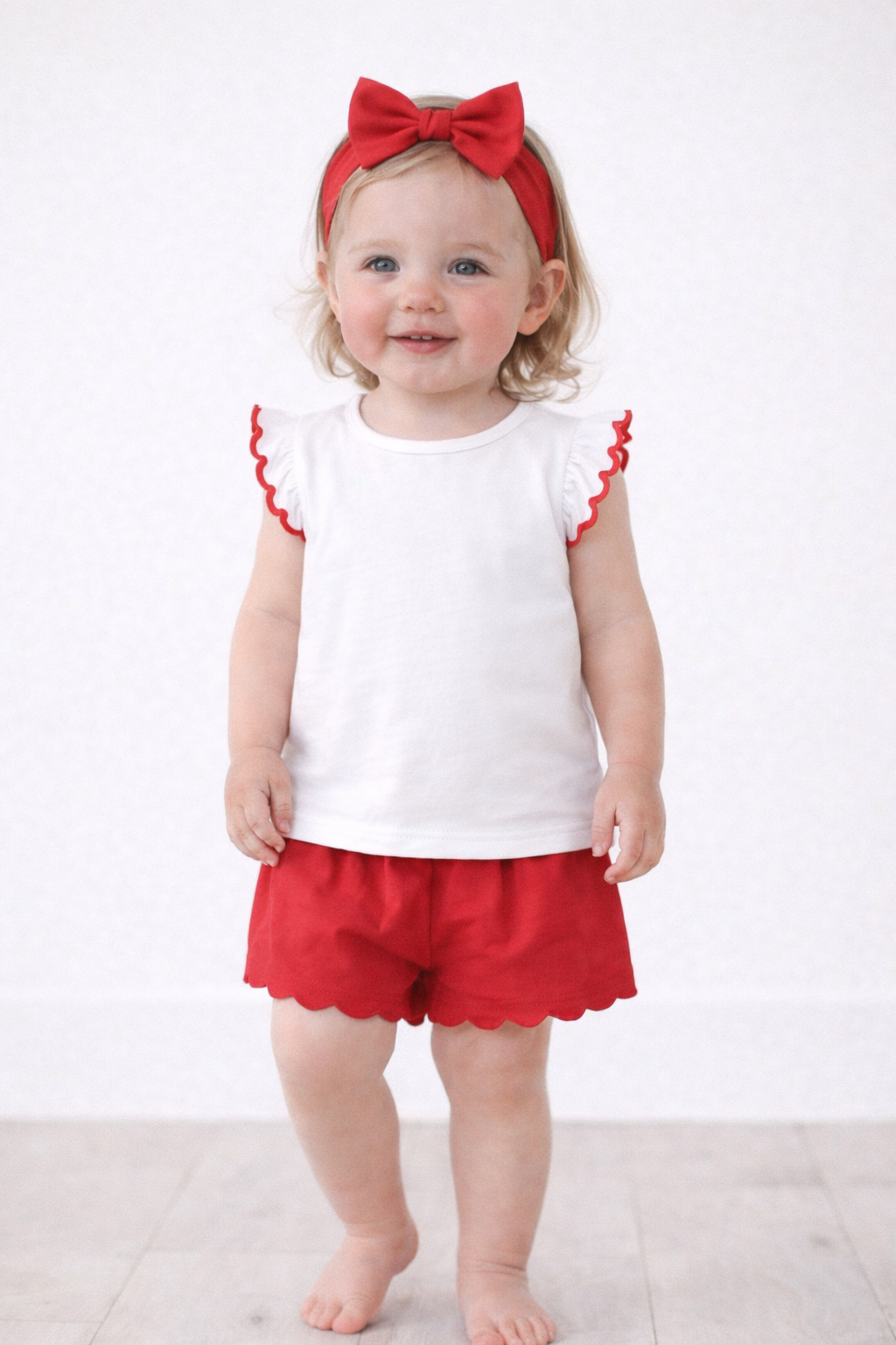 Scallop Angel Sleeve Shorts Set