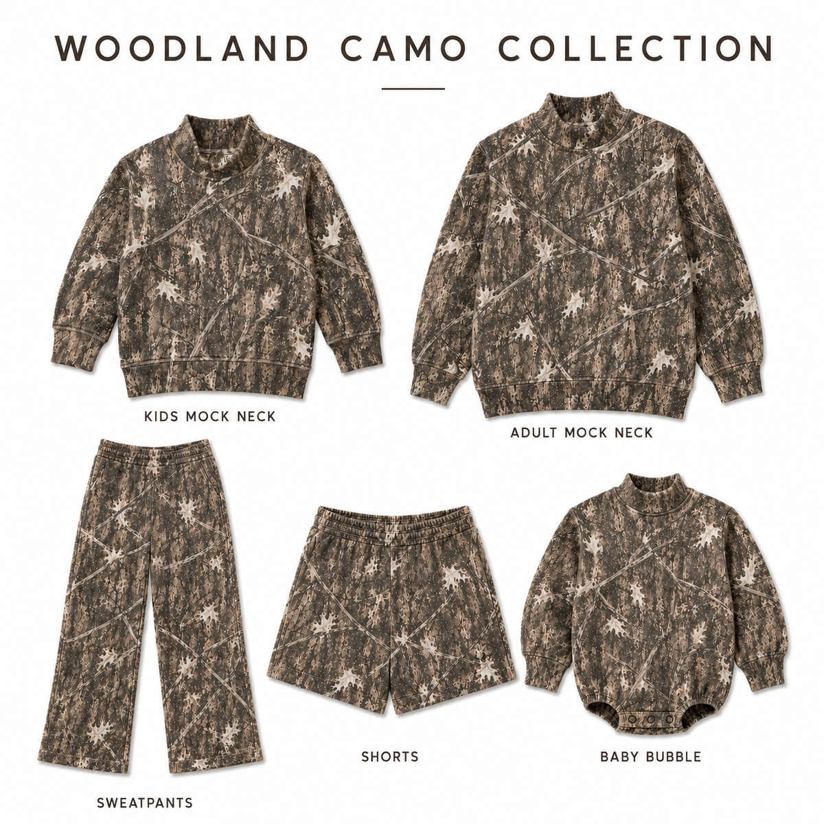 Woodland Camo / White Camo / Gray Leopard Kids Mock Neck Sweatshirt | PREORDER 5