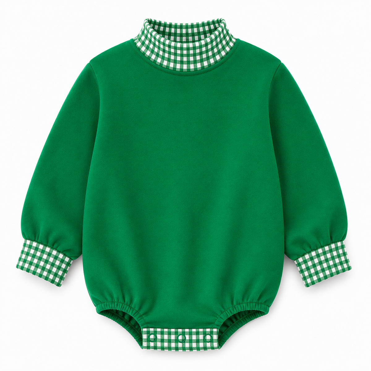 Gingham Mock Neck Baby Bubble  |PRE-ORDER | Embroidery, HTV & DTF Blank