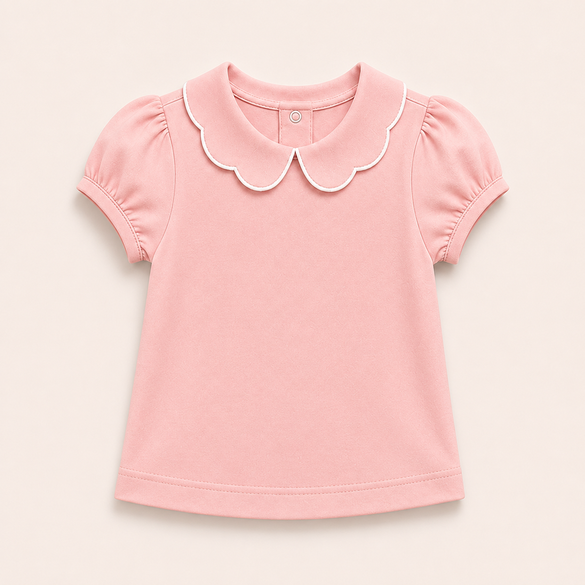  light pink Girl's Scalloped Collar short Sleeve Top, 100% cotton blank,  sizes 12M–10 — ARB Blanks