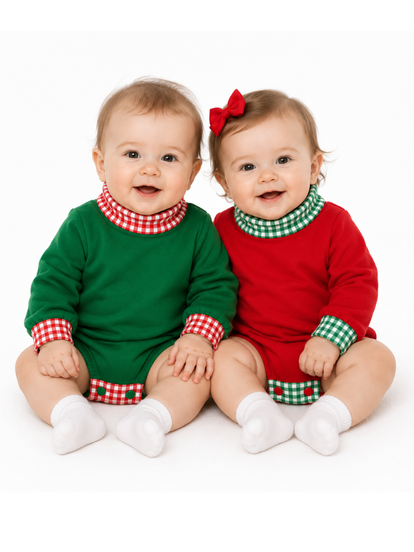 Holiday Gingham Mock Neck Baby Bubble | PRE-ORDER | Embroidery, HTV & DTF Blank