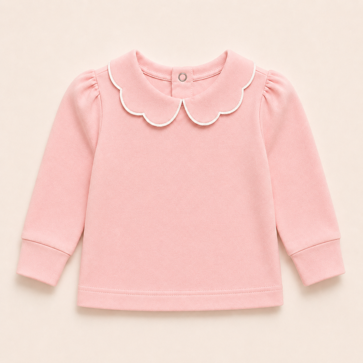 light pink Girl's Scalloped Collar long Sleeve Top, 100% cotton blank,  sizes 12M–10 — ARB Blanks