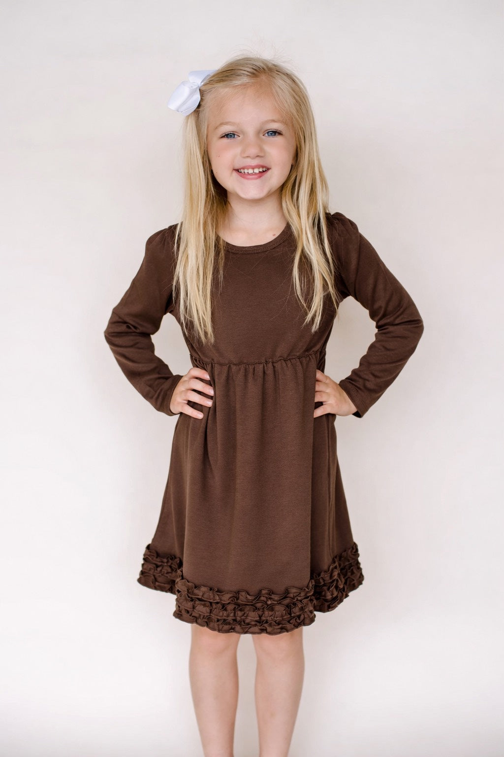 Girl's Long Sleeve Empire Waist Dress Cotton Blank for Embroidery & Boutique | 14 Colors | Sizes 12M12 | ARB Blanks Brown / 8 Girl's Long Sleeve Empire Waist Dress Cotton Blank for Embroidery & Boutique | 14 Colors | Sizes 12M12 | ARB Blanks Brown / 8