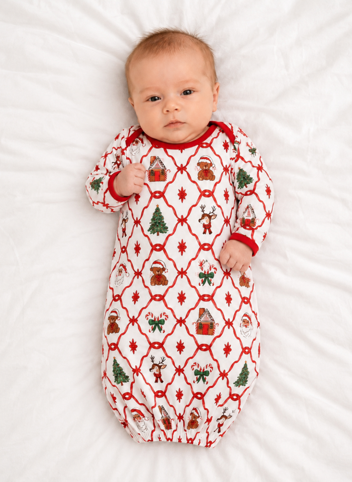 Christmas Baby Gown – PRE-ORDER | Merry Dot, Jolly Stripes & Yuletide Toile | Size 0–3M