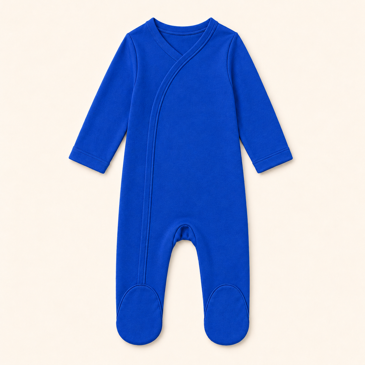 Blue plain baby footie blank, fold-over mitten cuffs, footed design, boutique and monogram ready — ARB Blanks