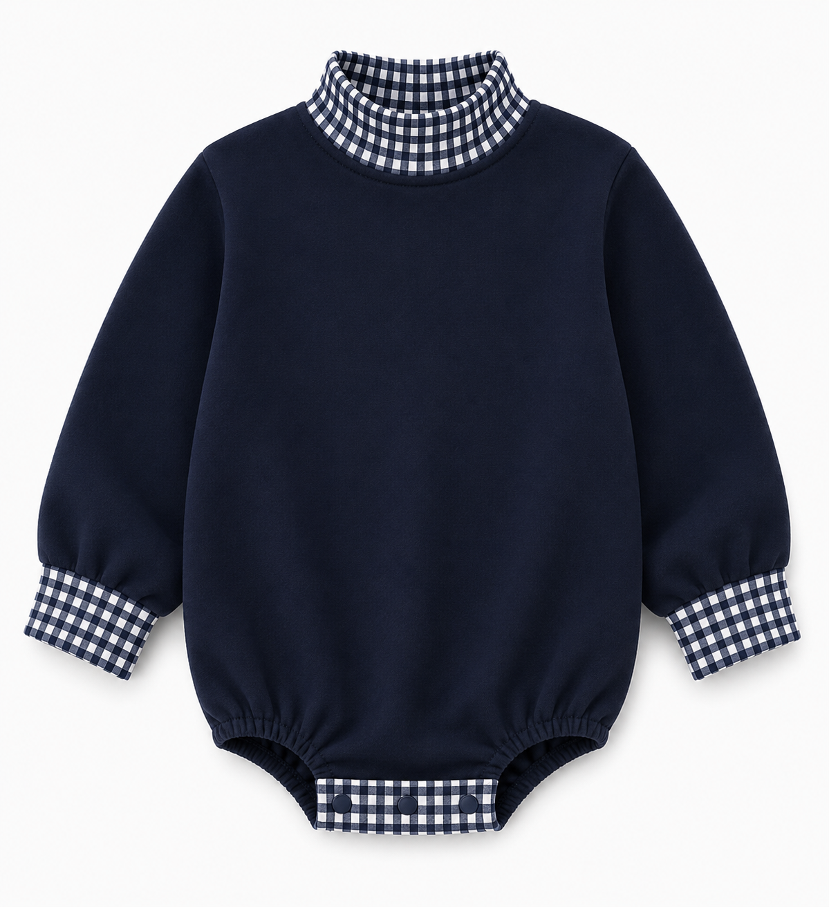 Gingham Mock Neck Baby Bubble  |PRE-ORDER | Embroidery, HTV & DTF Blank