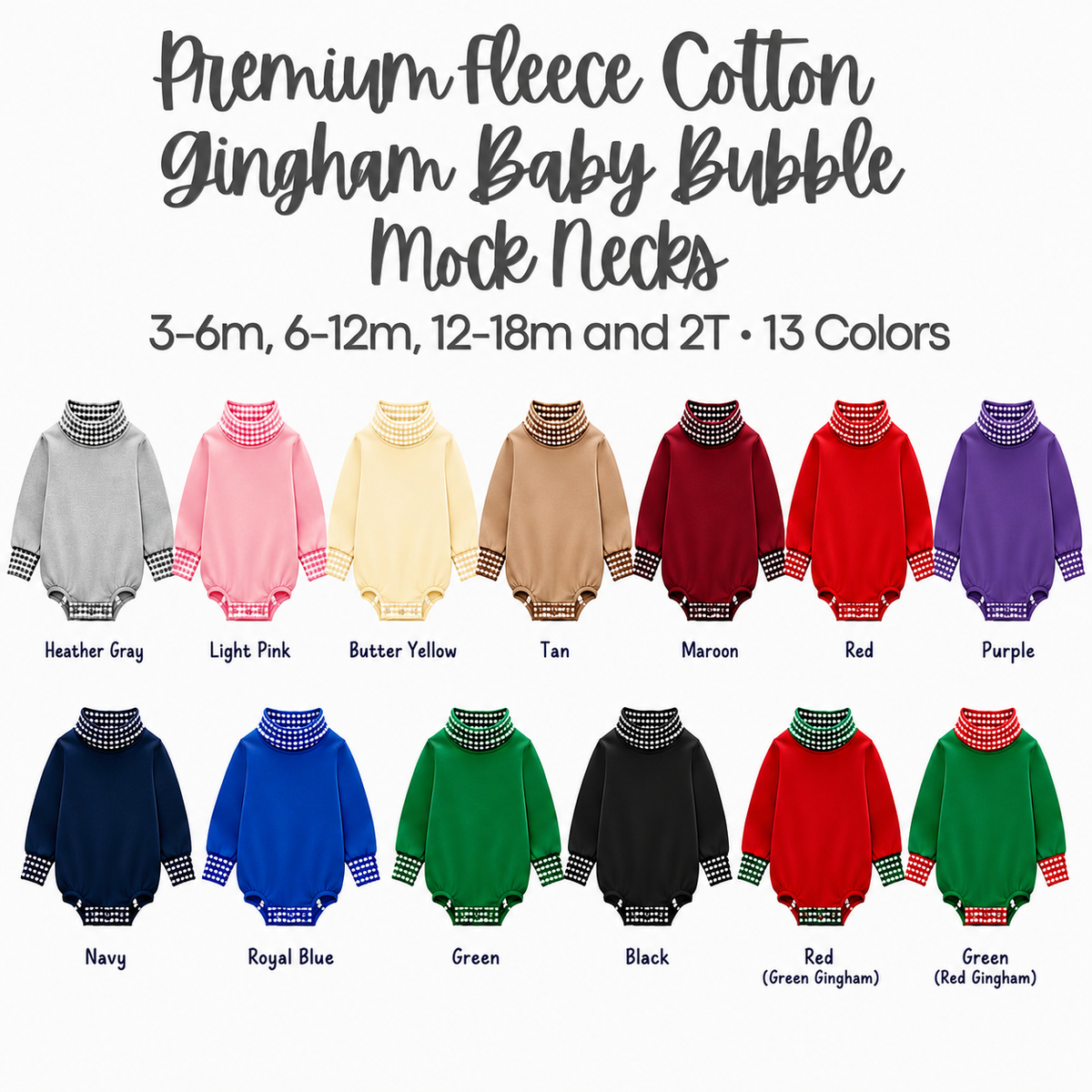 Gingham Mock Neck Baby Bubble  |PRE-ORDER 6 |Embroidery, HTV & DTF Blank