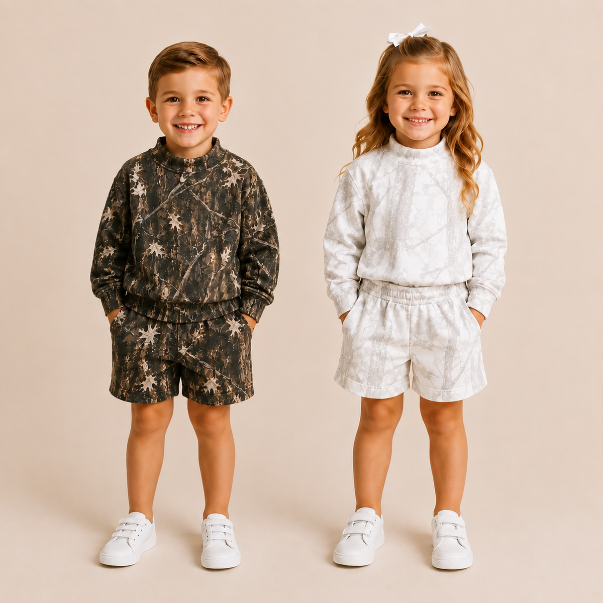 Woodland Camo / White Camo / Kids Cotton Shorts with Pockets | PREORDER 6