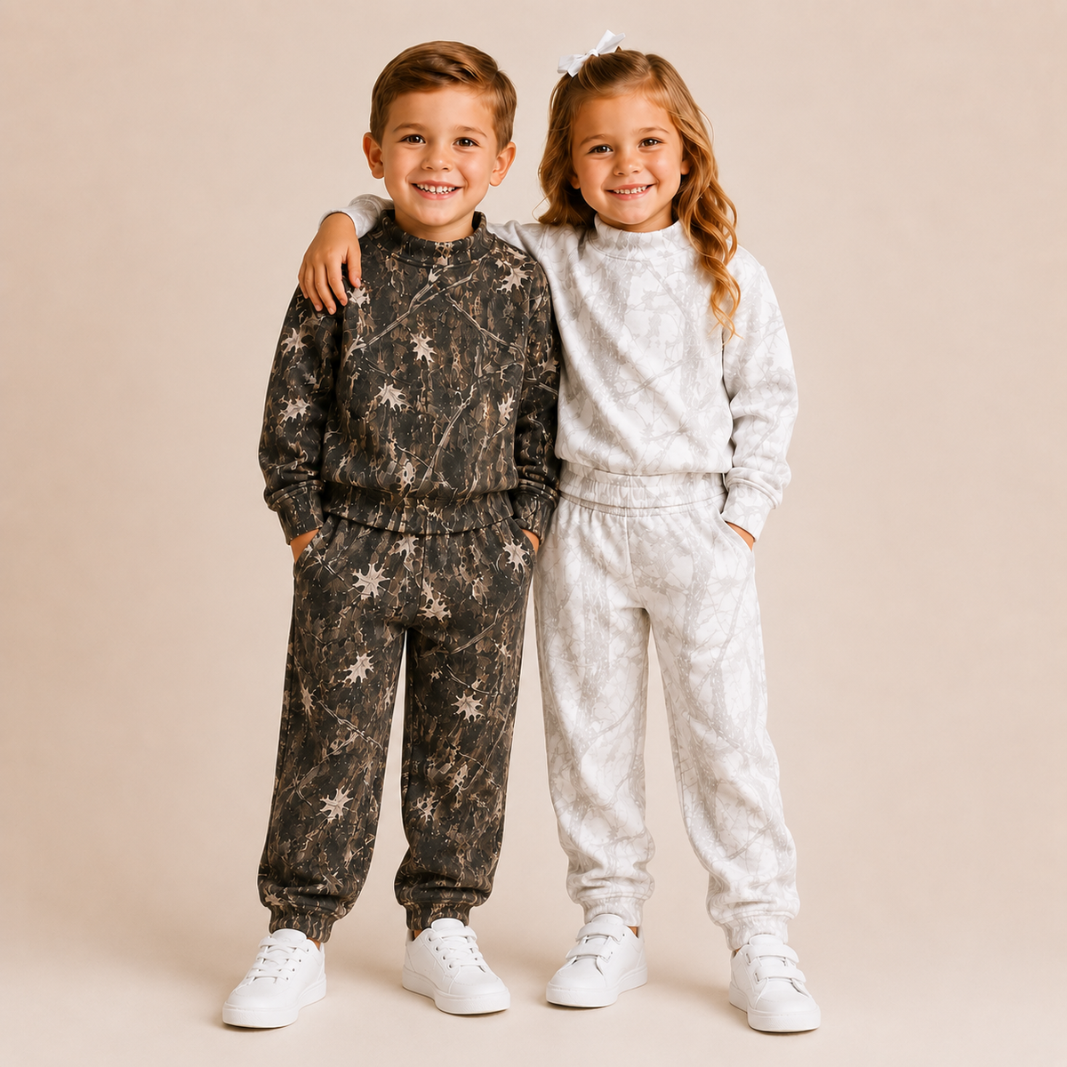 Woodland Camo / White Camo / Kids Cotton Sweatpants with Pockets | PREORDER 6