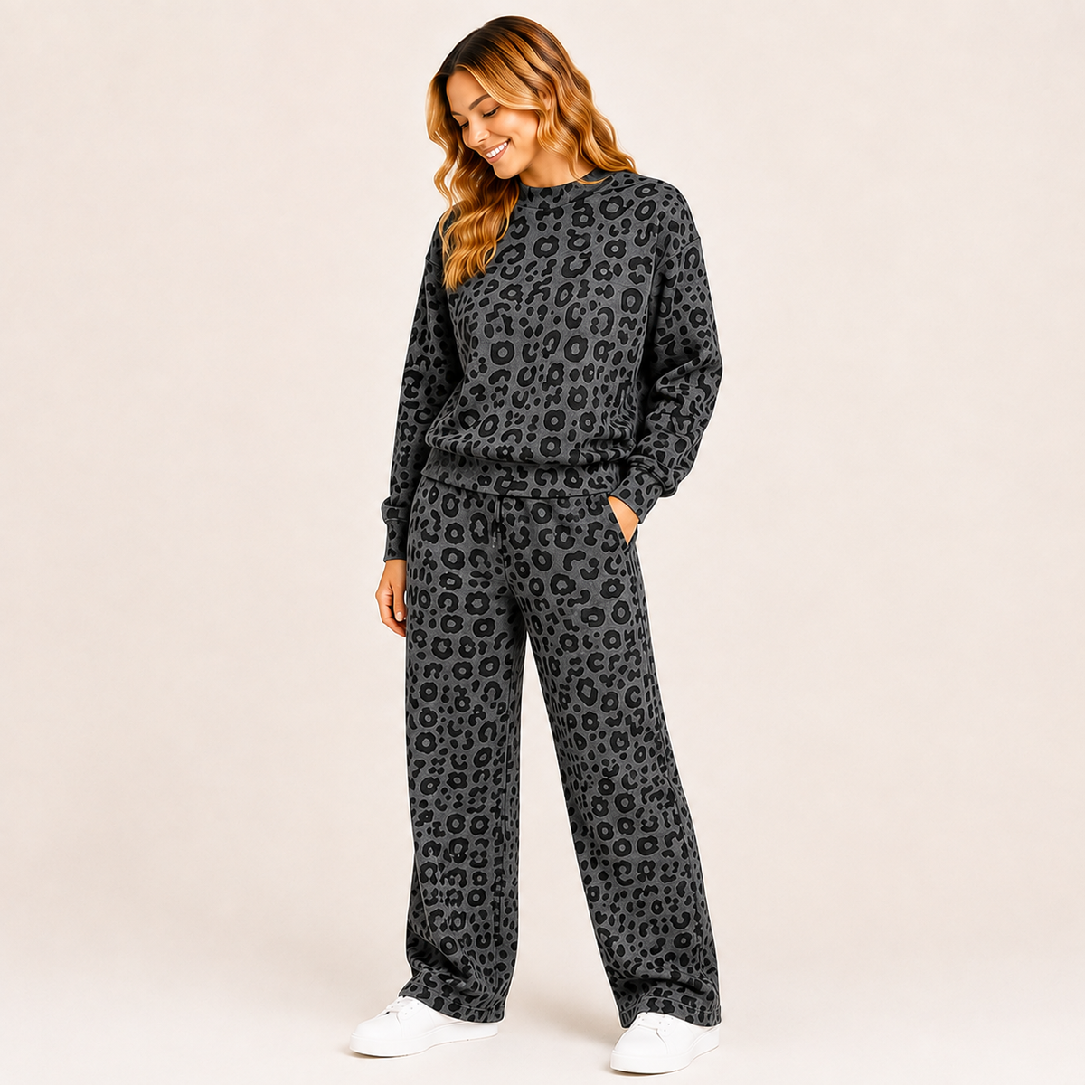 Gray Leopard Adult Collection | Mock Neck, Shorts & Sweatpants