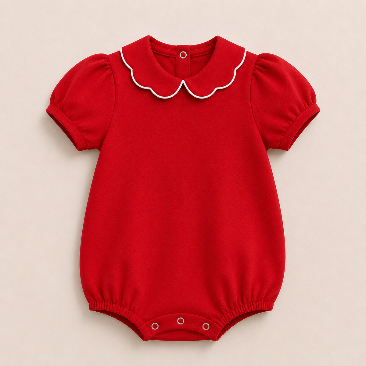 Red Girl's Scalloped Collar Short Sleeve Bubble Romper, 100% cotton blank,  sizes 3M–2T — ARB Blanks