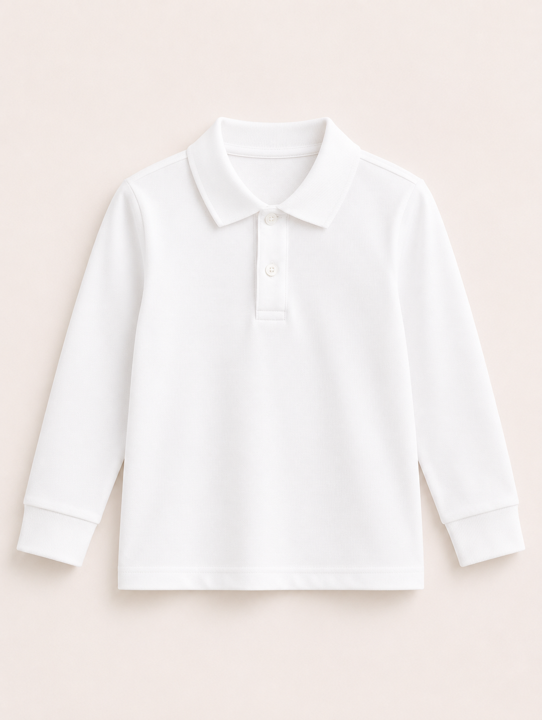 White Boy's Long Sleeve Polo Shirt, 100% cotton blank, sizes 12M–10 — ARB Blank
