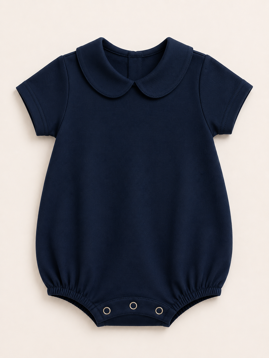 Navy Boy's Peter Pan Collar Short Sleeve Bubble Romper 