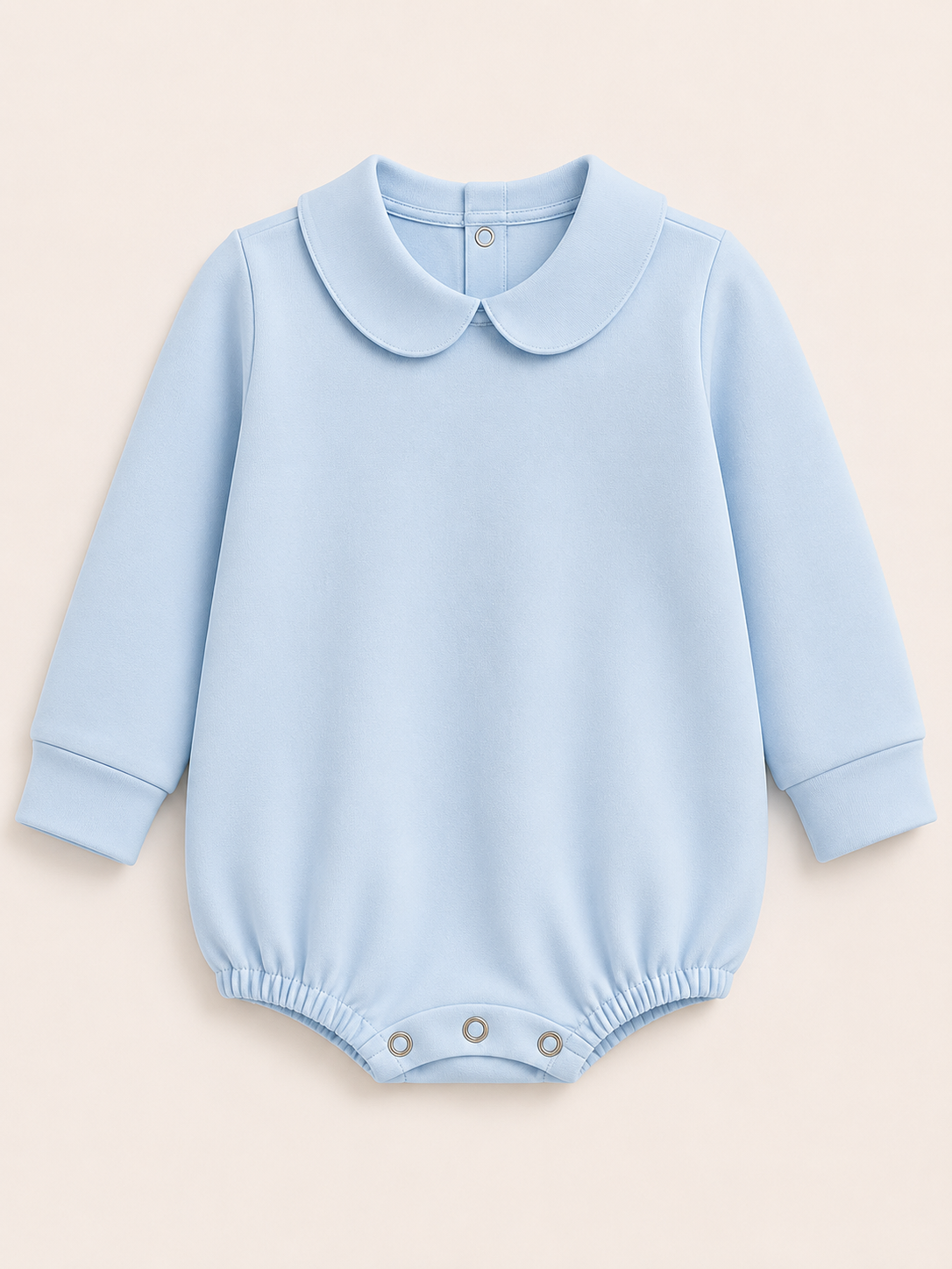 Light  Blue Boy's Peter Pan Collar Long Sleeve Bubble Romper, 100% cotton blank, sizes 3M–2T — ARB Blanks
