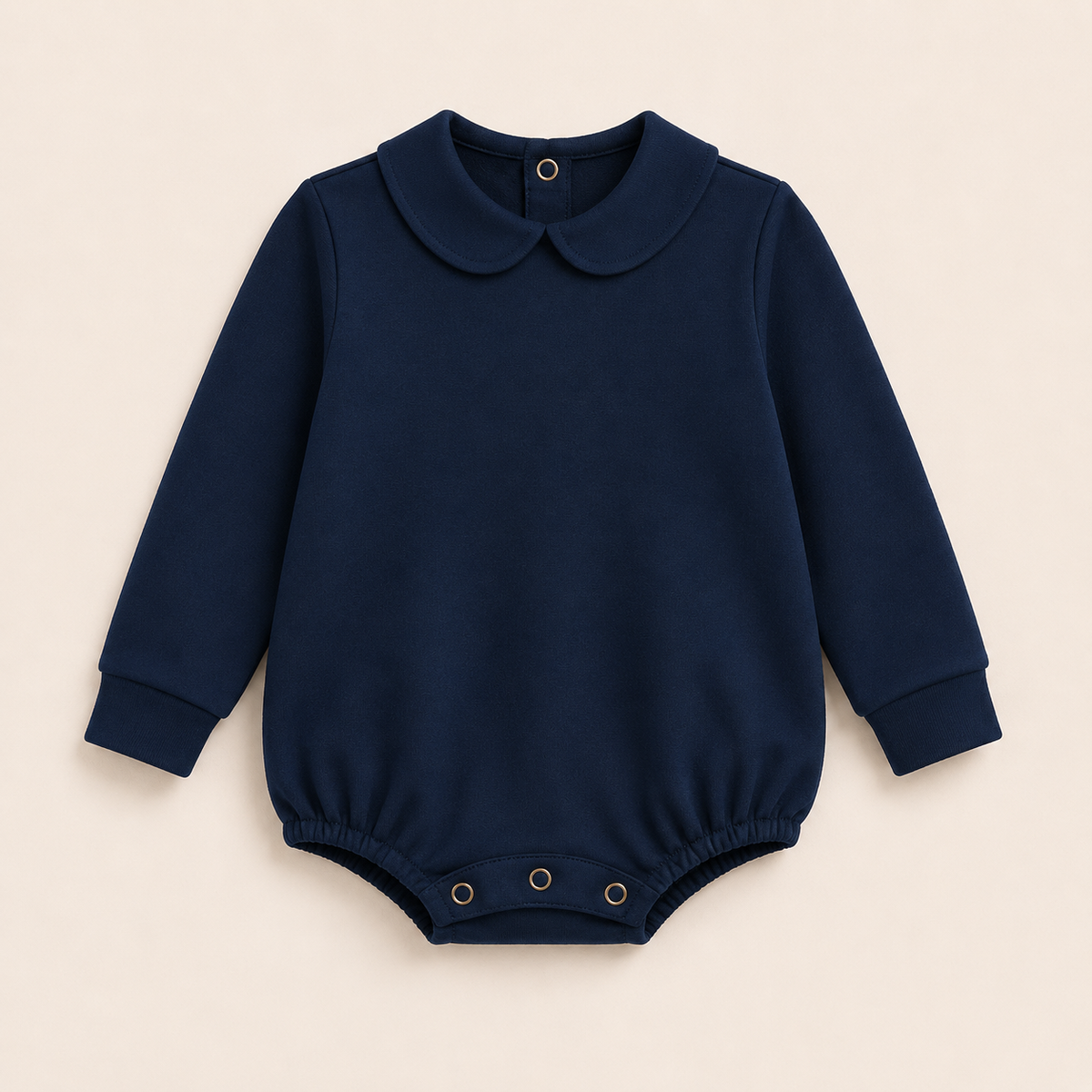NavyBoy's Peter Pan Collar Long Sleeve Bubble Romper, 100% cotton blank, sizes 3M–2T — ARB Blanks