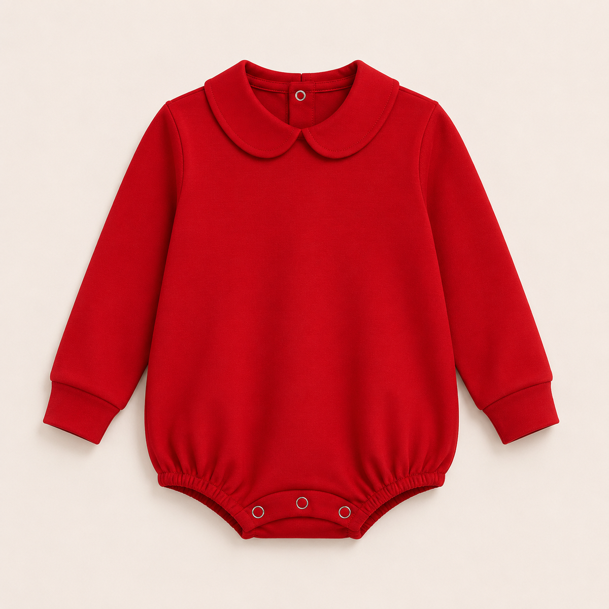 Red Boy's Peter Pan Collar Long Sleeve Bubble Romper, 100% cotton blank, sizes 3M–2T — ARB Blanks