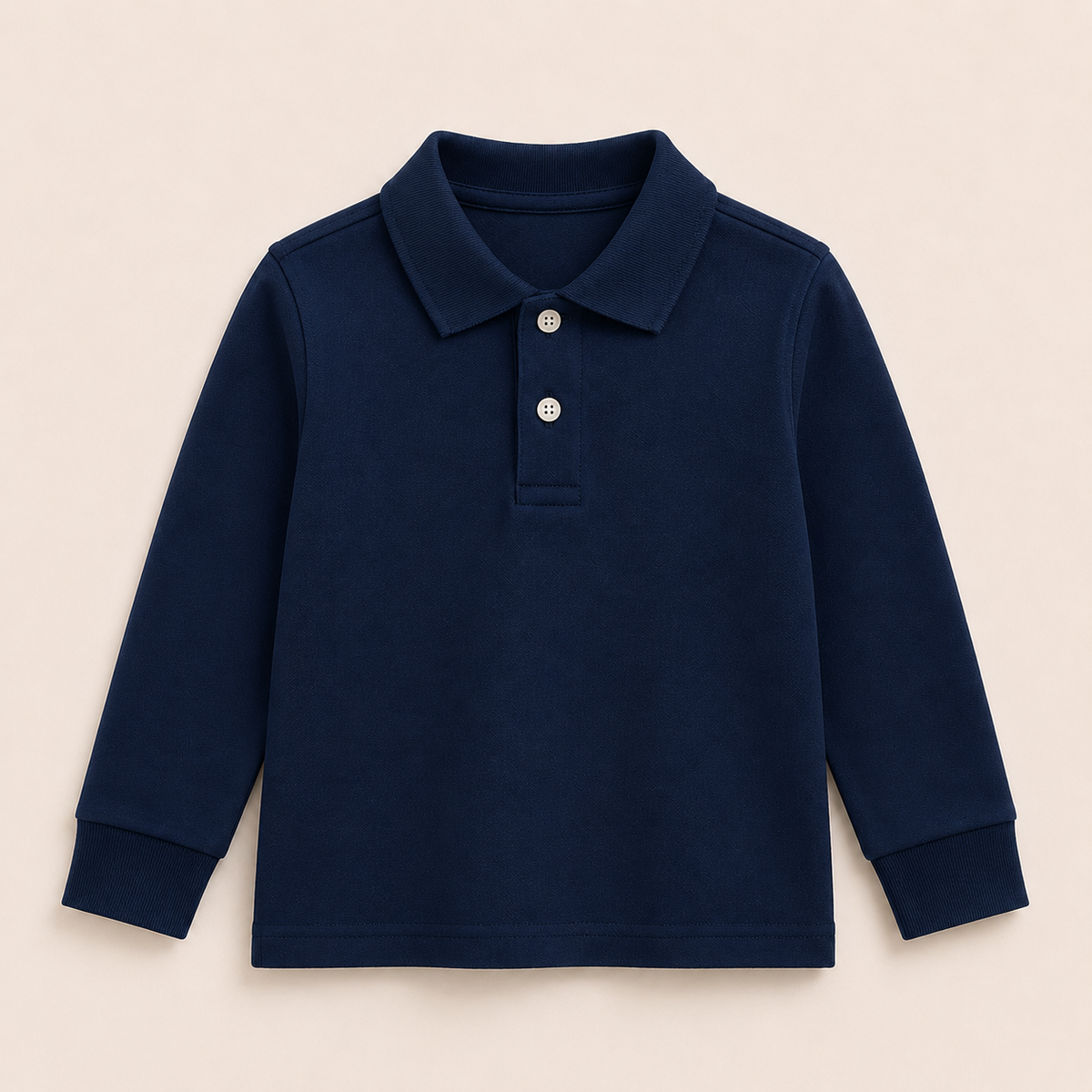 Navy Boy's Long Sleeve Polo Shirt, 100% cotton blank, sizes 12M–10 — ARB Blank