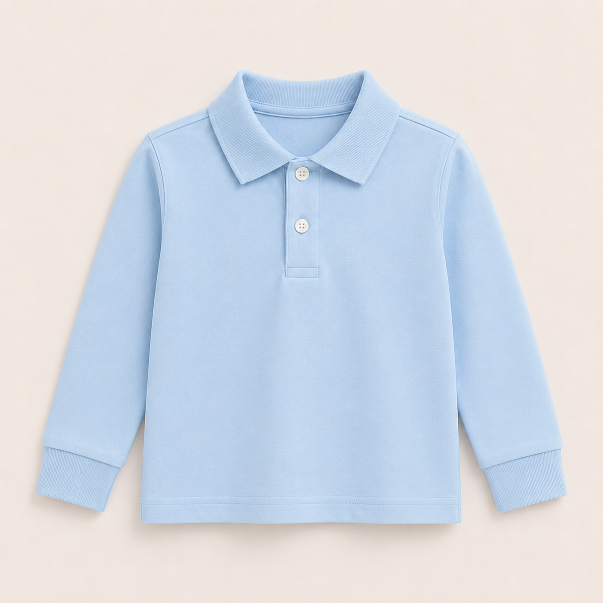 Light Blue Boy's Long Sleeve Polo Shirt, 100% cotton blank, sizes 12M–10 — ARB Blank