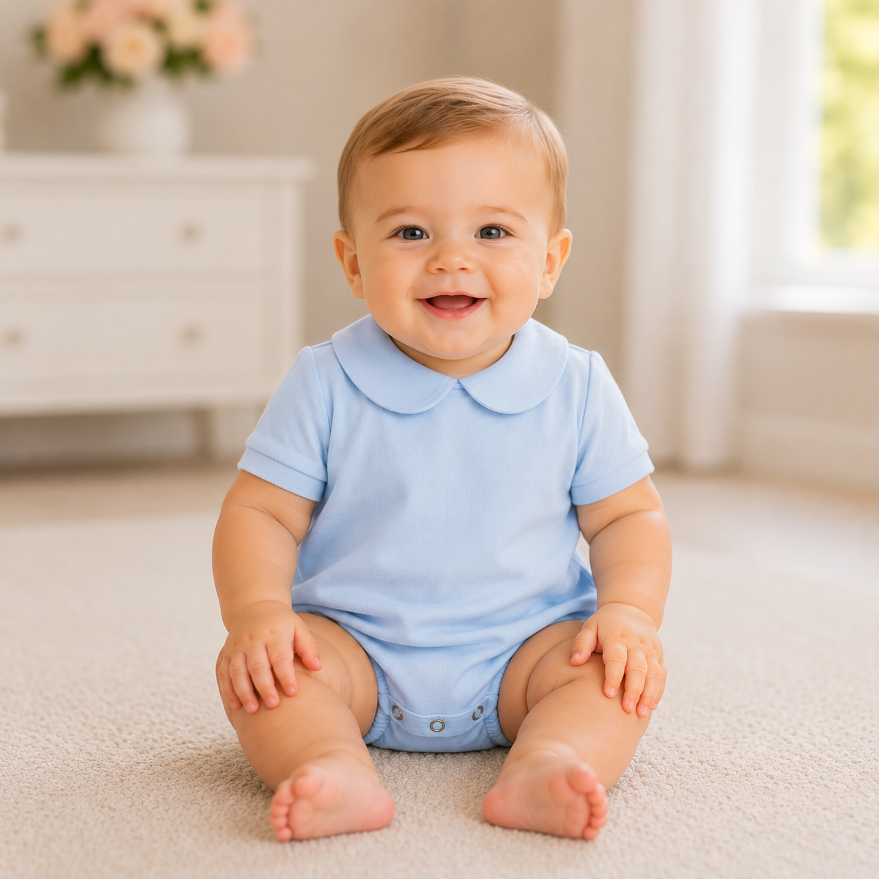 Baby Boy in  Boy's Peter Pan Collar Short Sleeve Bubble Romper 