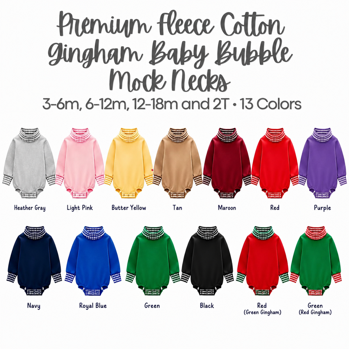 Gingham Mock Neck Baby Bubble  |PRE-ORDER 5 |Embroidery, HTV & DTF Blank