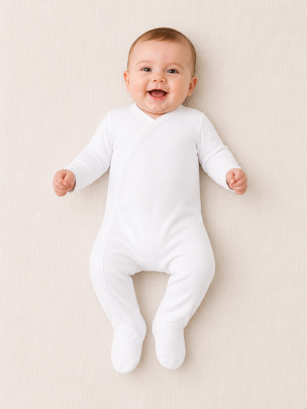 White plain baby footie with fold-over mitten cuffs, 100% cotton blank for embroidery and boutique — ARB Blanks