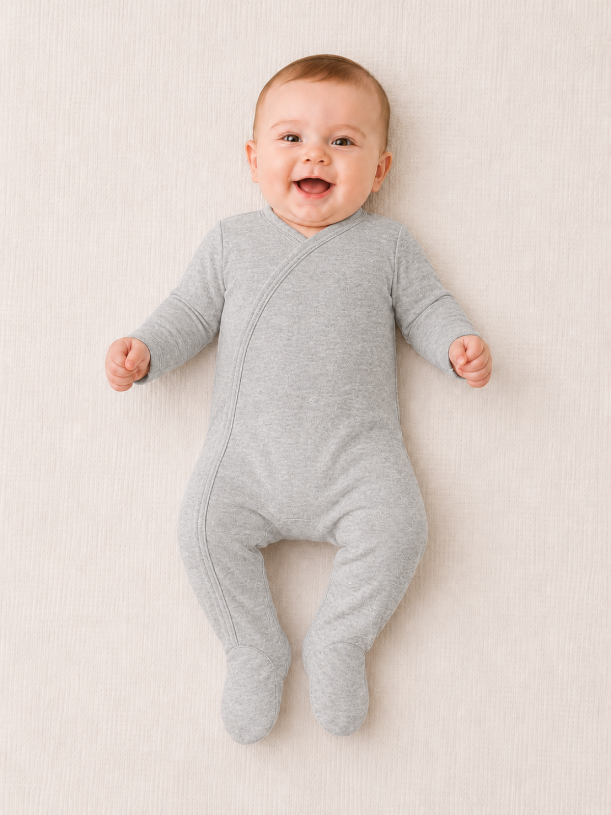 Grey plain baby footie with fold-over cuffs, smooth cotton surface for embroidery and HTV — ARB Blanks