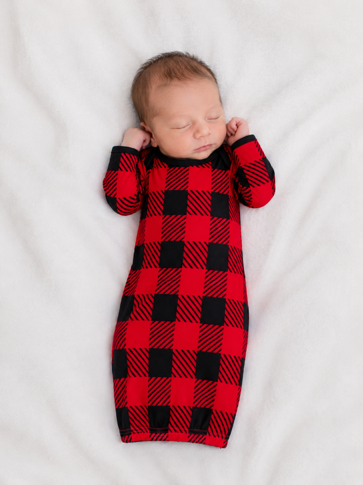 Buffalo plaid Christmas baby gown, size 0-3 months, side zipper, cotton — ARB Blanks matching family Christmas pajama