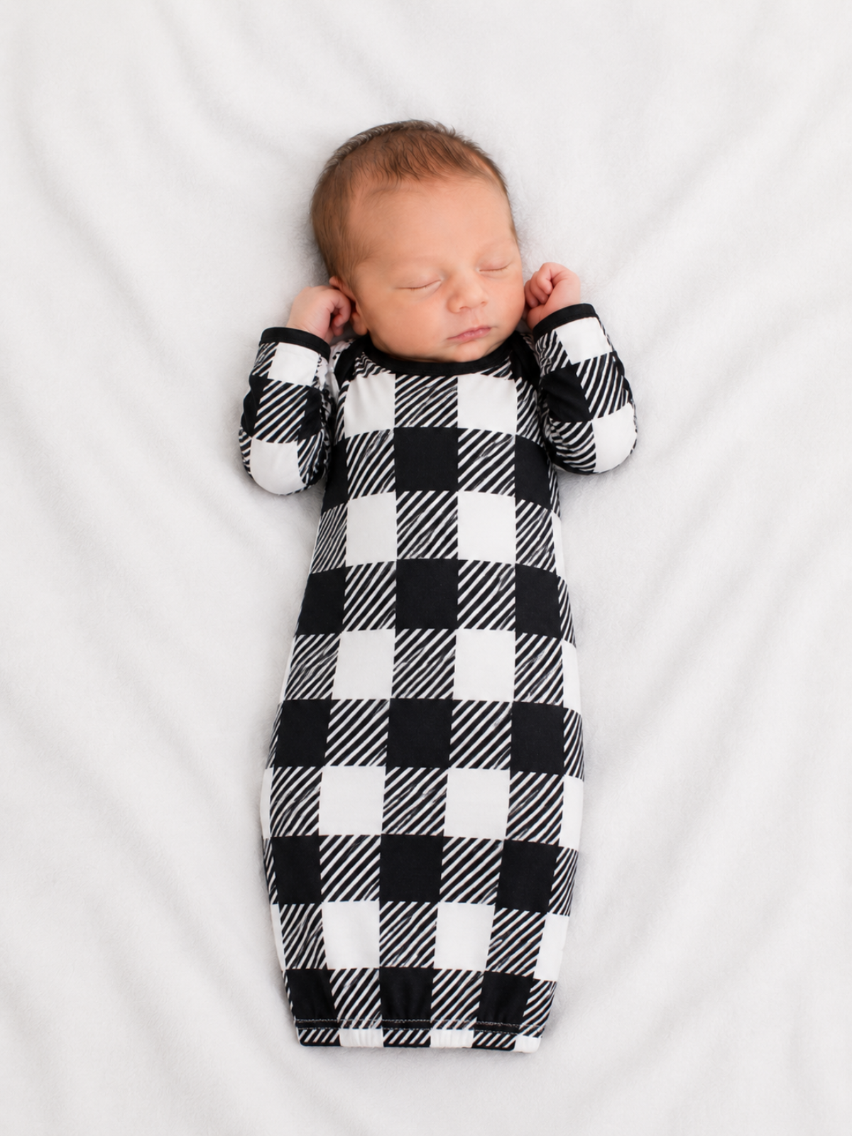 Black and white plaid Christmas baby gown blank, size 0-3M, embroidery and monogram ready — ARB Blanks