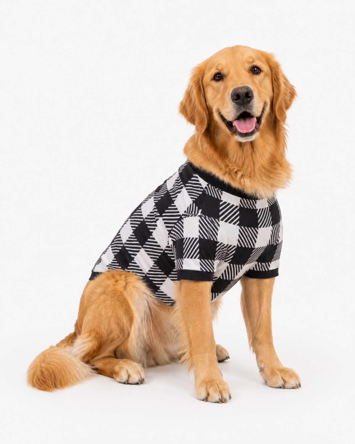 Black and white plaid holiday dog pajama blank, cotton, sizes XS–XXXL — ARB Blanks