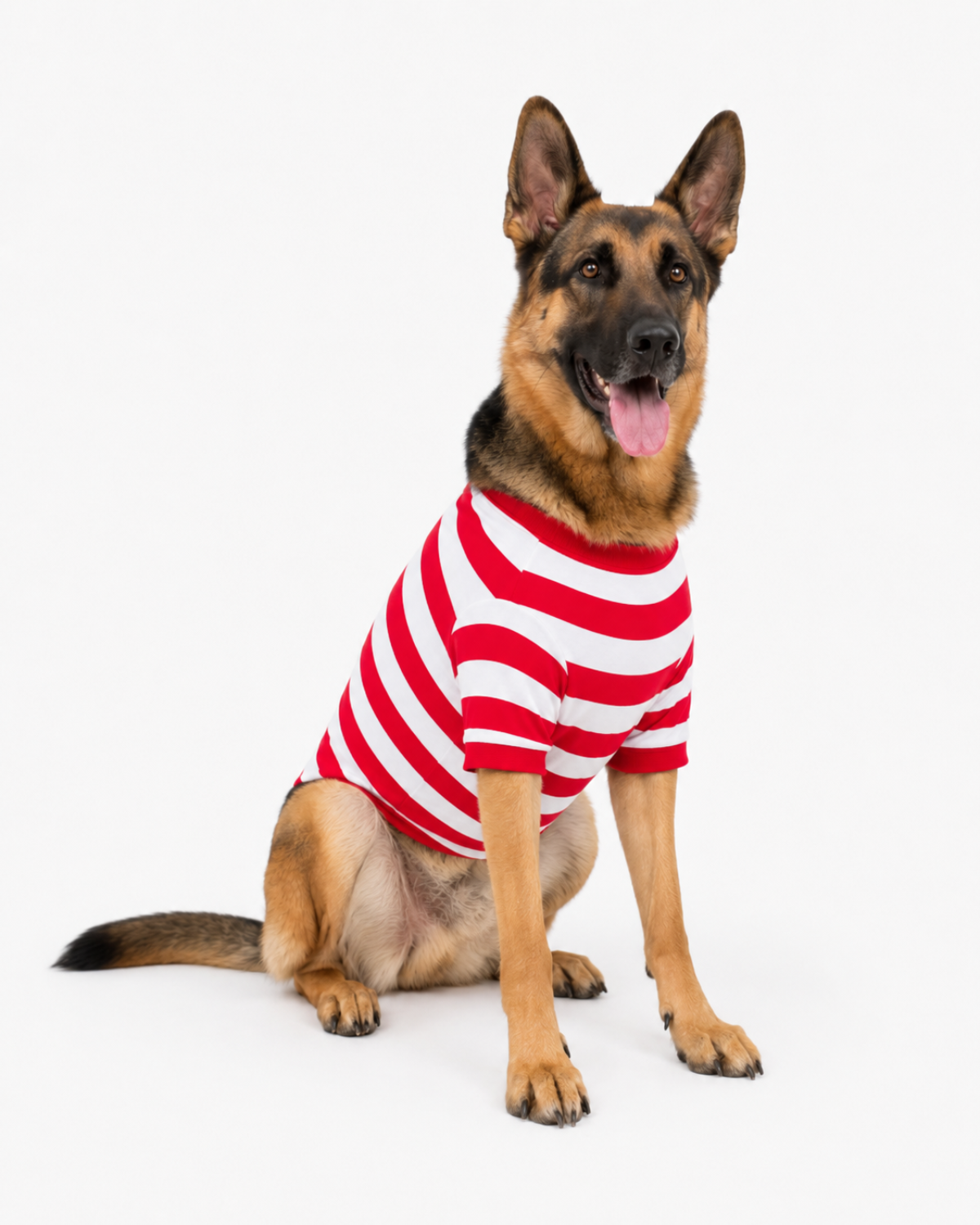 Christmas dog pajamas — red and white striped holiday dog pajama, size XS–XXXL, cotton — ARB Blanks matching family Christmas
