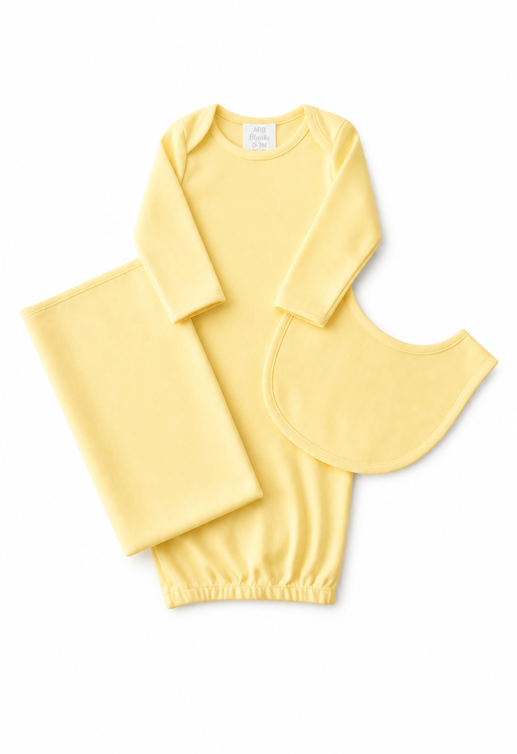 Summer Yellow Bundle -- gown, bib, and burp cloth in summer yellow