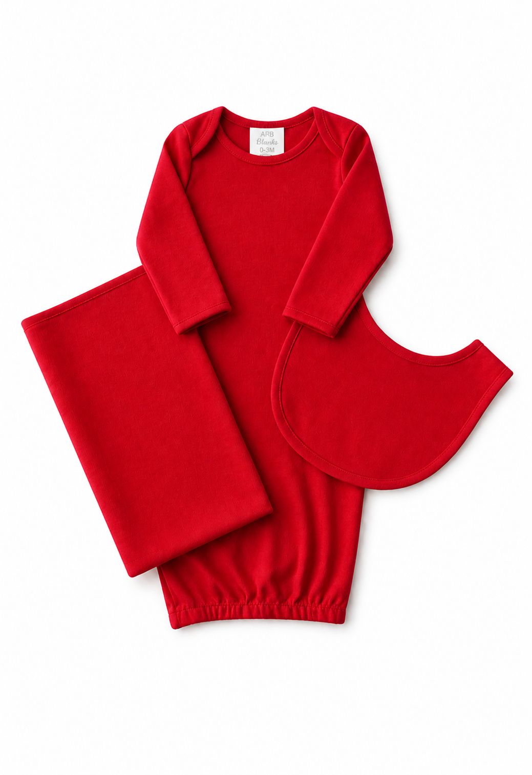 Red baby Bundle -- gown, bib, and burp cloth in summer yellow
