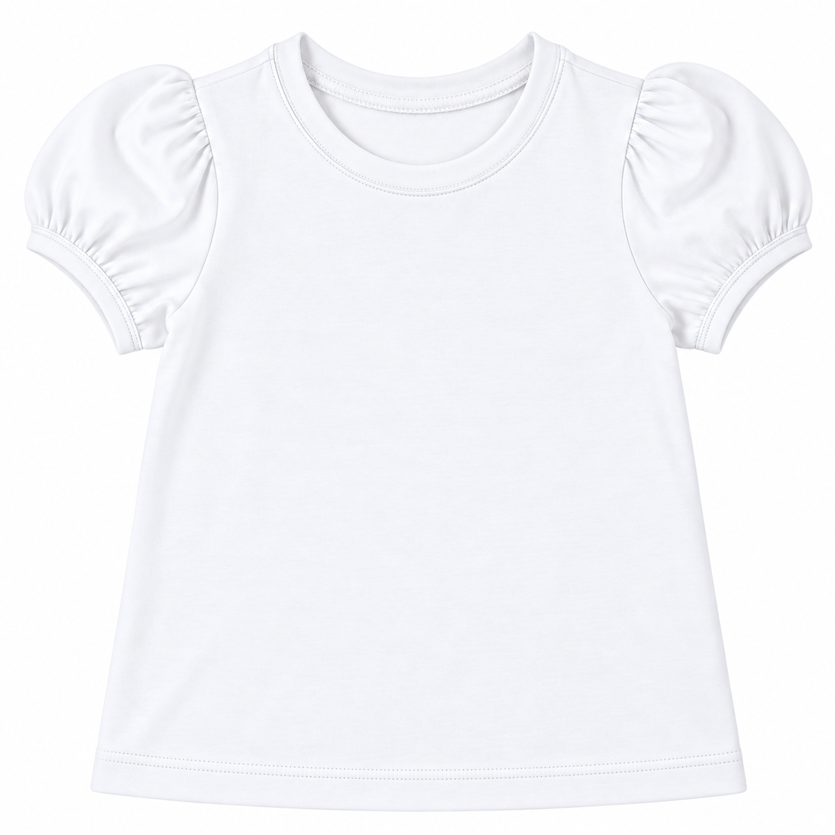 Girl's Short Sleeve Puff Shirt – Cotton Boutique Blank | Embroidery, HTV & Heat Press Ready | 12M–Youth 12