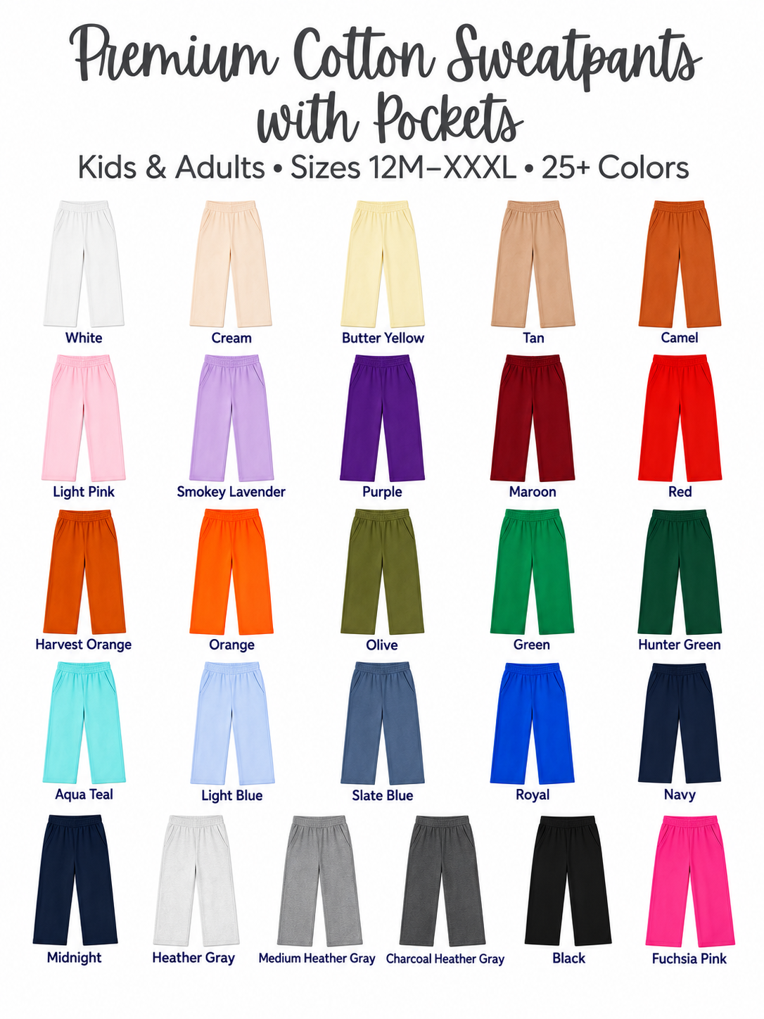 ADDITIONAL COLORS Kids Premium Cotton Sweatpants with Pockets| PRE-ORDER 7 | Embroidery, HTV & DTF Blank