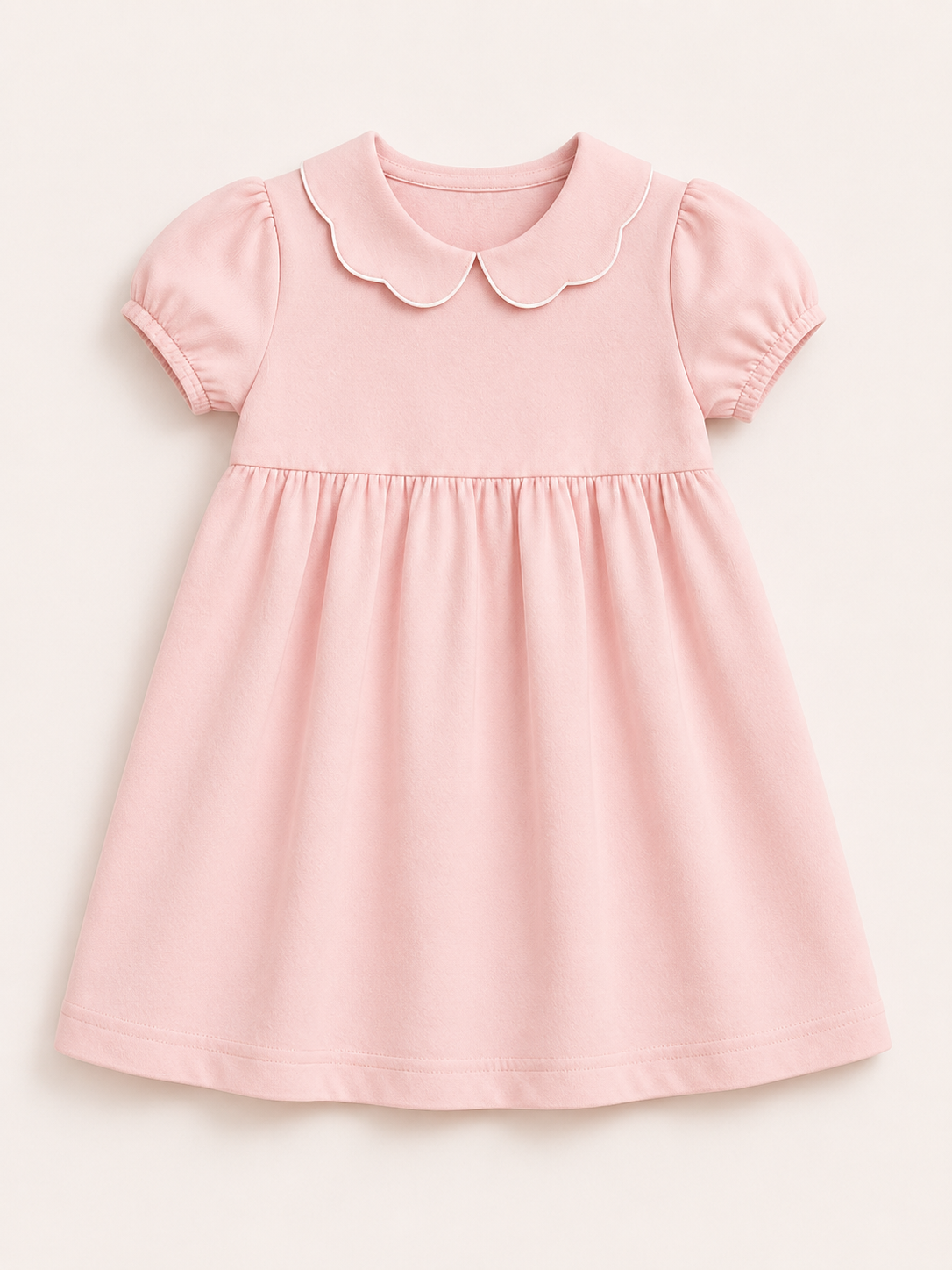 Light Pink Girl's Scalloped Collar Short Sleeve Dress, 100% cotton blank,  sizes 12M–10 — ARB Blanks