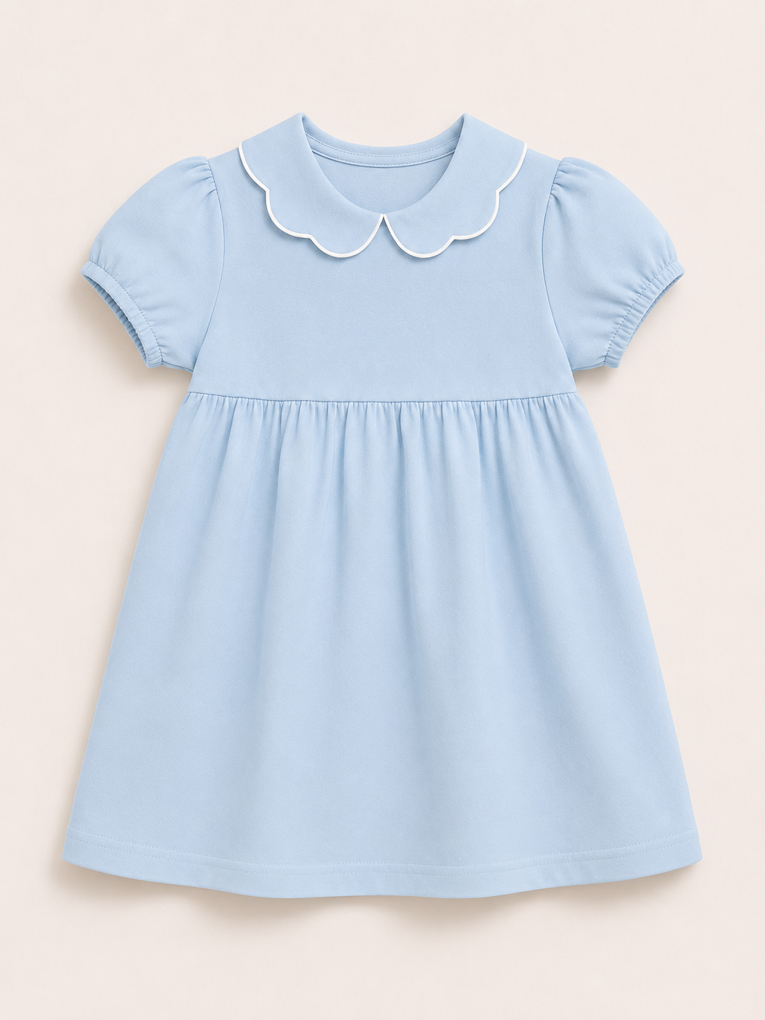 light Blue Girl's Scalloped Collar Short Sleeve Dress, 100% cotton blank,  sizes 12M–10 — ARB Blanks